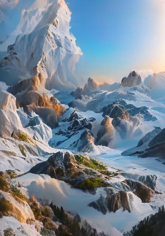 Majestic Mountain Peaks in Digital Art Style