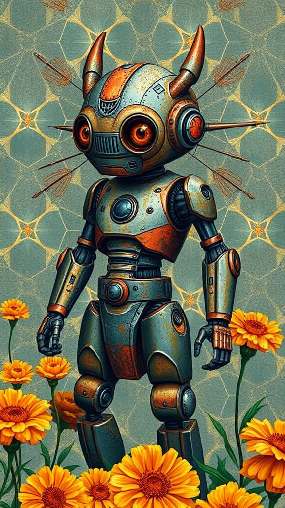 Robot Dragonball Fairy with Geometric Marigolds