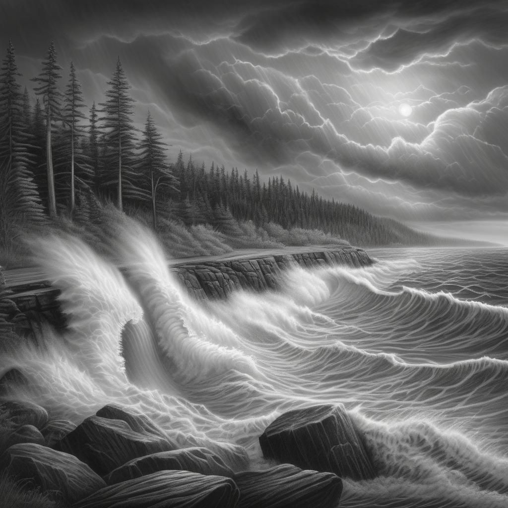 Lake Superior North Shore Storm: Graphite Pencil Sketch