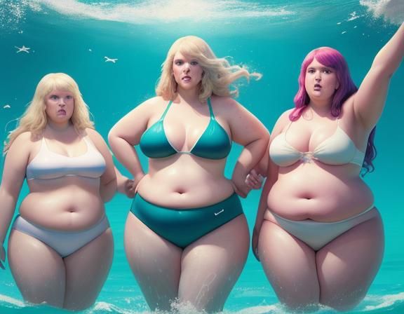 Hyperrealistic Image of Obese Women in Microkinis