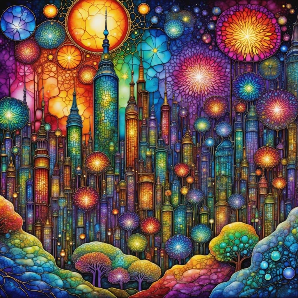 Surreal Zentangle Cityscape in Digital Art Style
