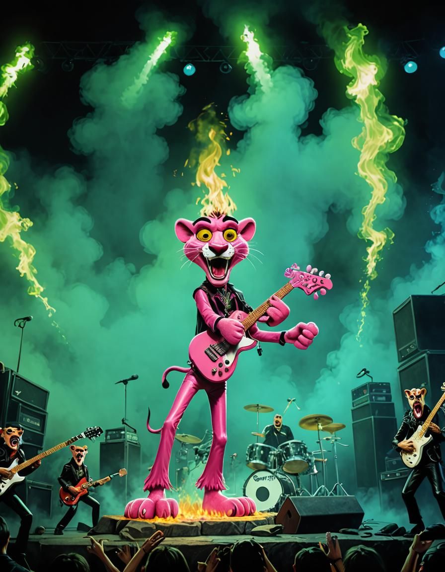 Pink Panther Cartoon Metal Band on Stage