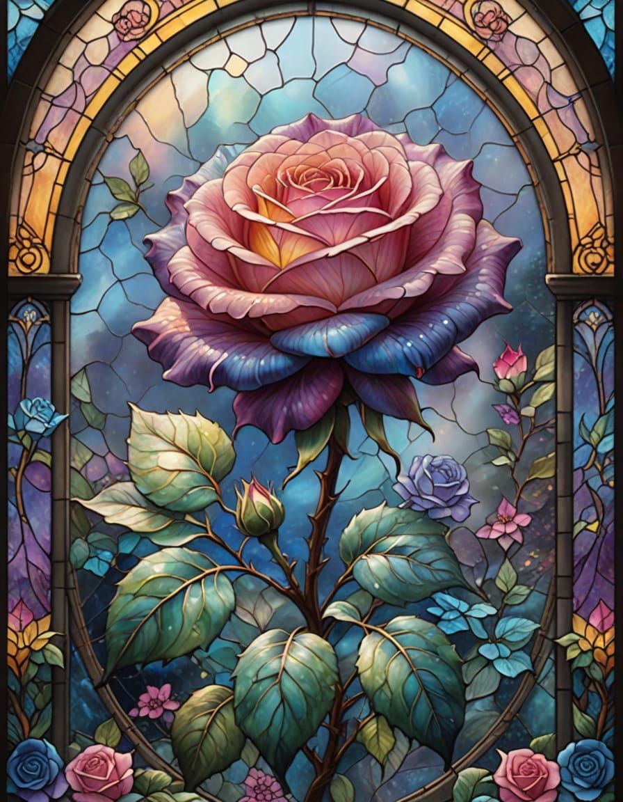 Ethereal Stained Glass Rose in Mist