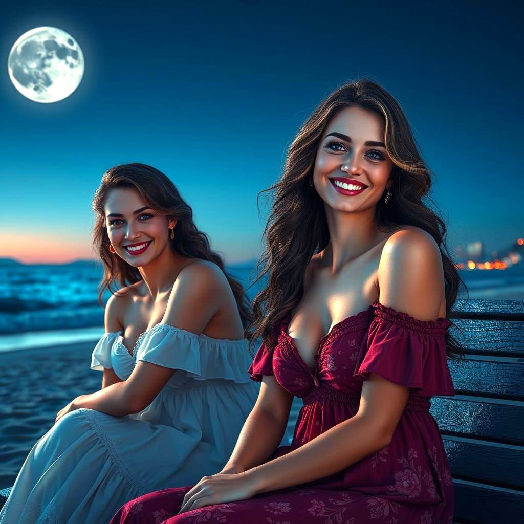 Beautiful Women on Greek Beach in Detailed Matte Painting