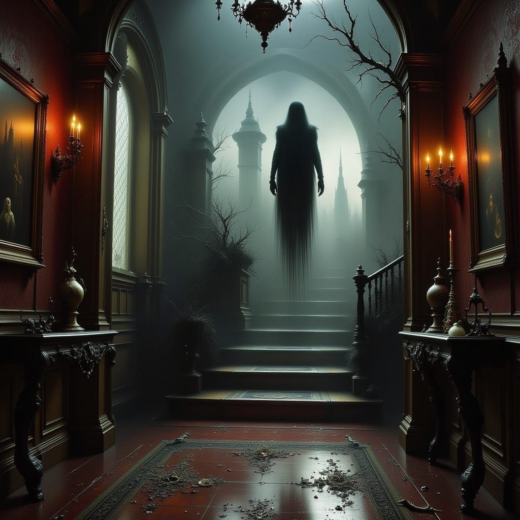 Haunted Gothic Mansion with Spectral Supernatural Ghosts