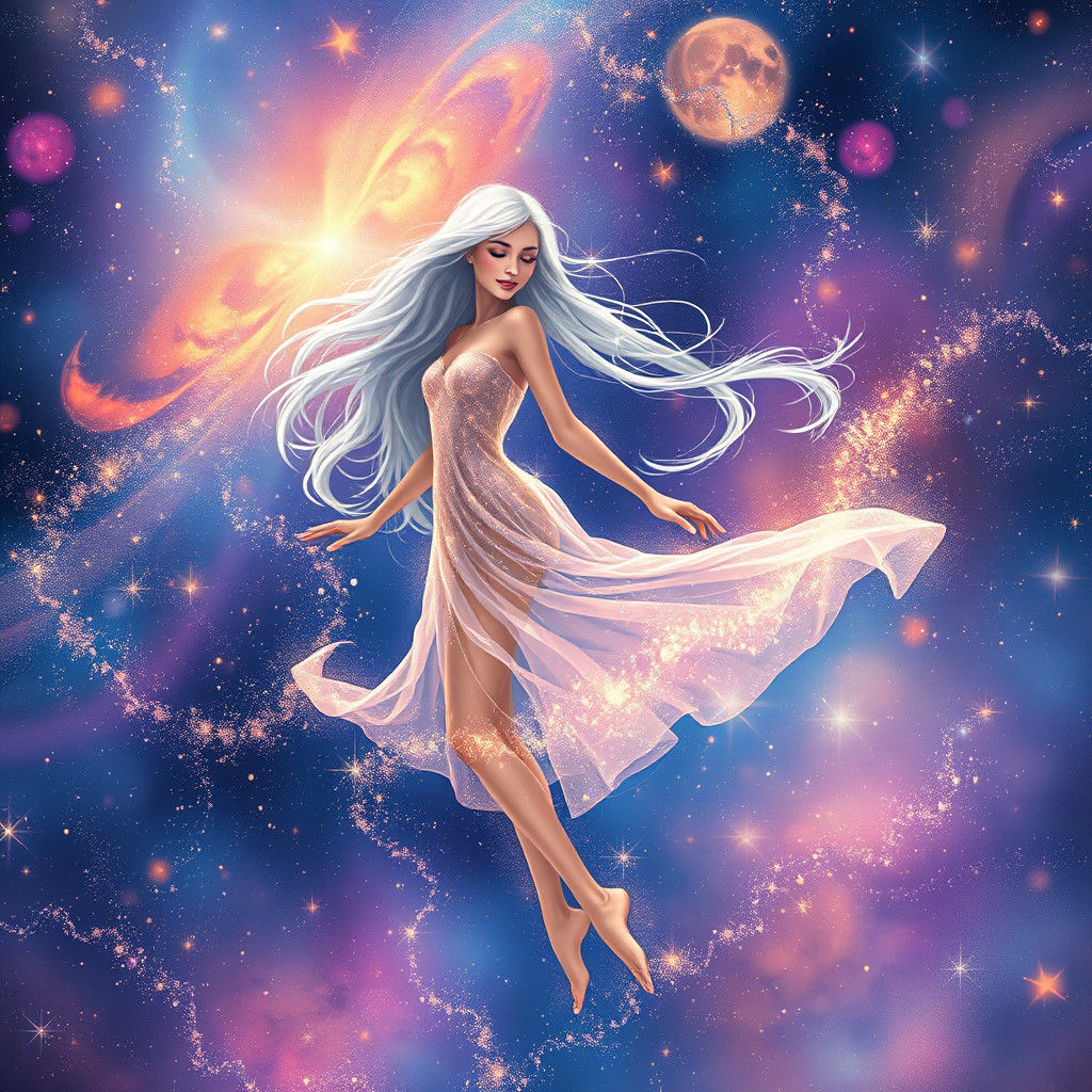 Radiant Galaxy Dance with Glittering Stardust