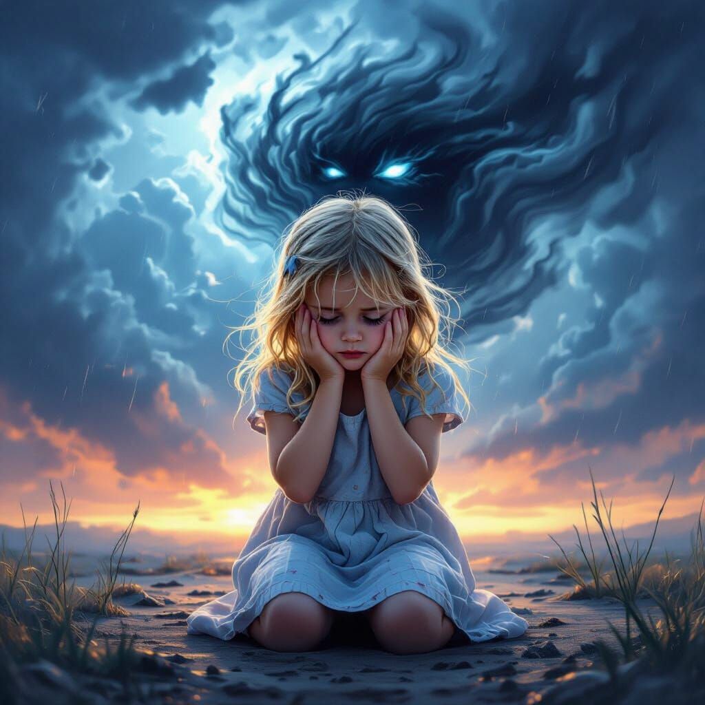 Girl in Anguish as Darkness Approaches