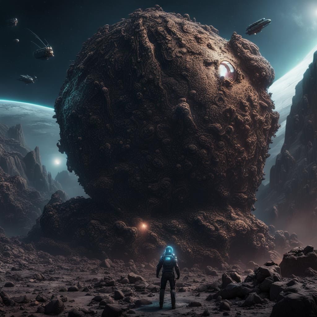 Borg Stranded on Asteroid: Detailed Matte Painting