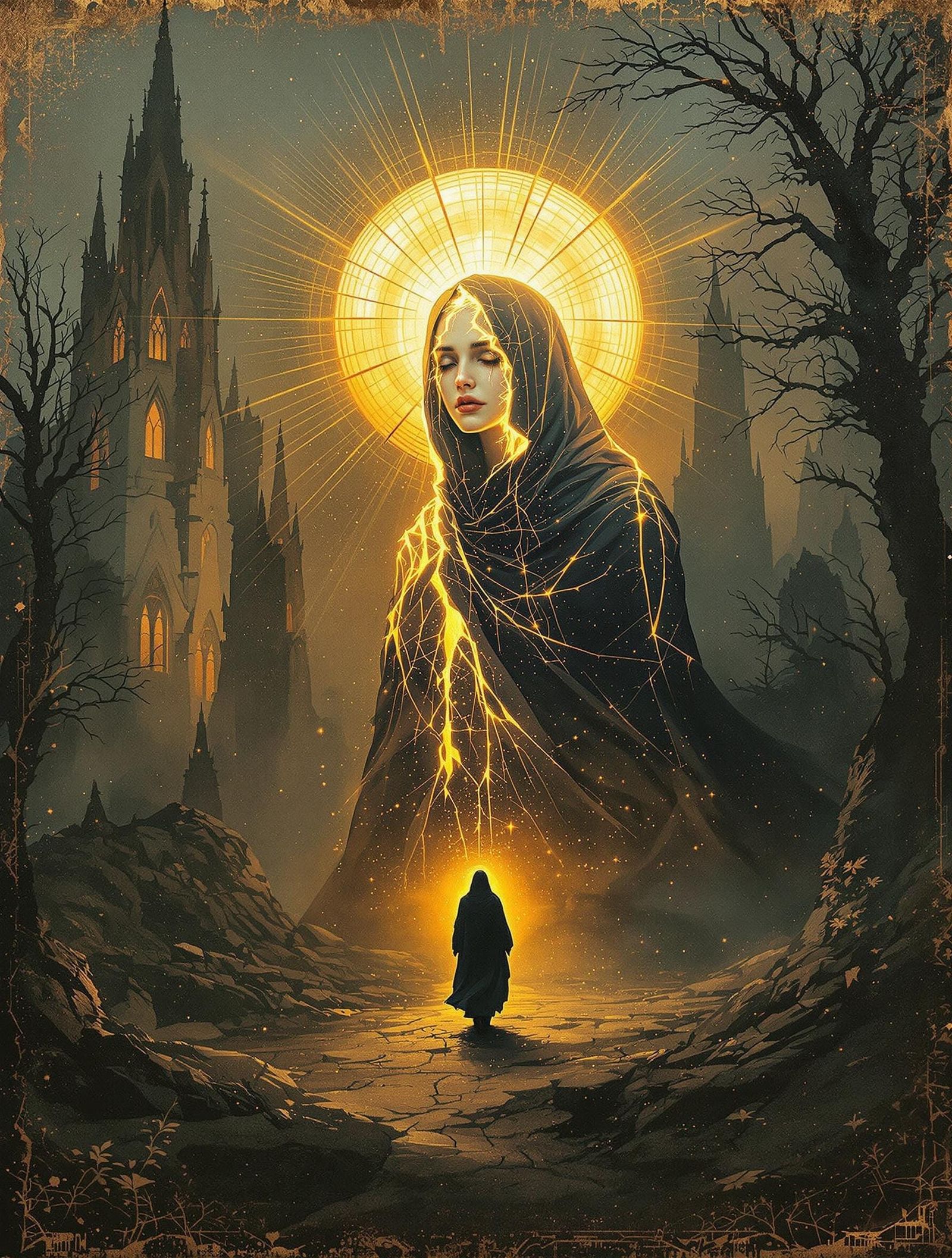 Surreal Cathedral Landscape Unfolds with Radiant Hope