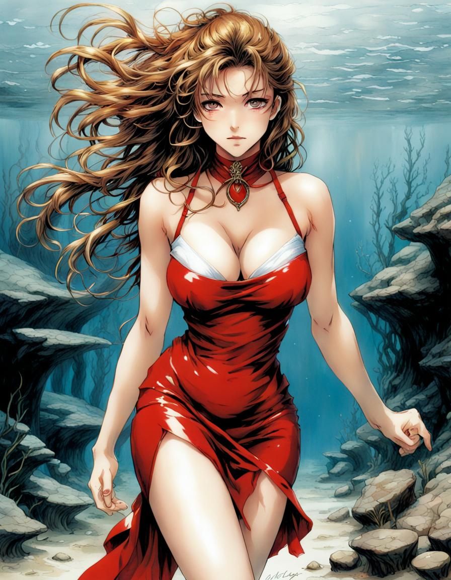 Kaioh Michiru in Red Dress: Anime Key Visual