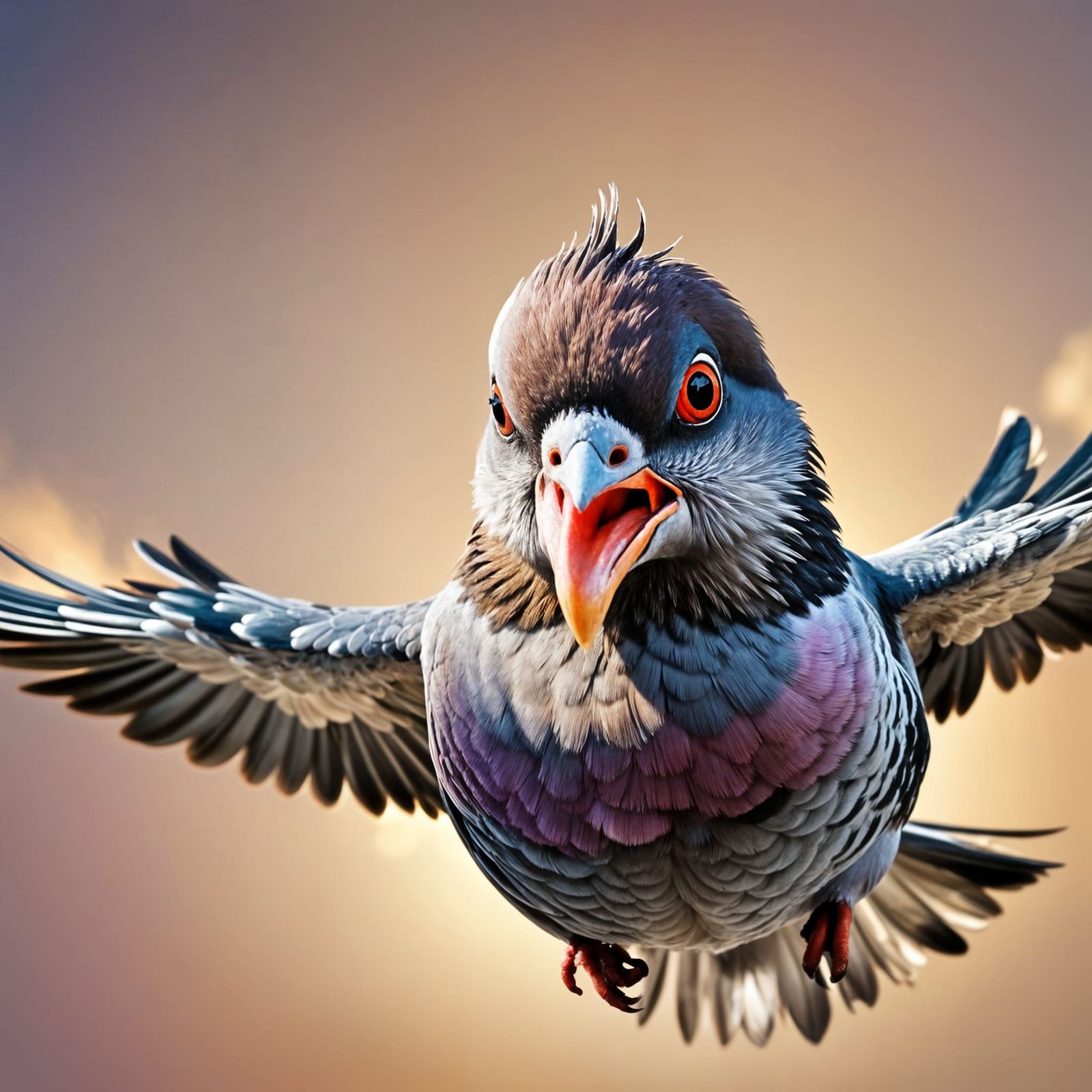 Funny Pigeon Flying Towards the Viewer