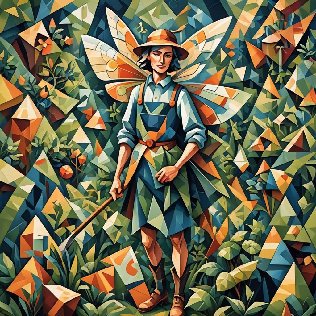 Farmer Fairy in Cubist Art Deco Style