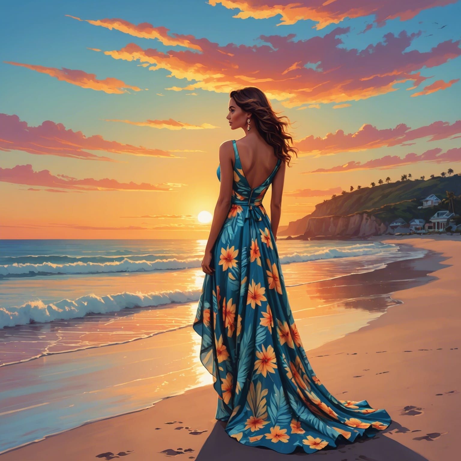 Woman Admiring a Sunset at the Beach