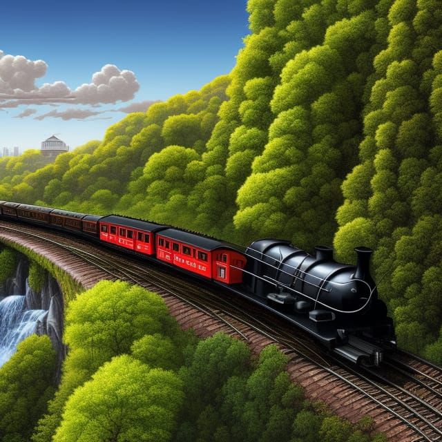 🚂🛤 🌳🏘Sharp contrast, high black point, Deep depth of field, sharp focus, cinematographic,   detailed illustration, c...