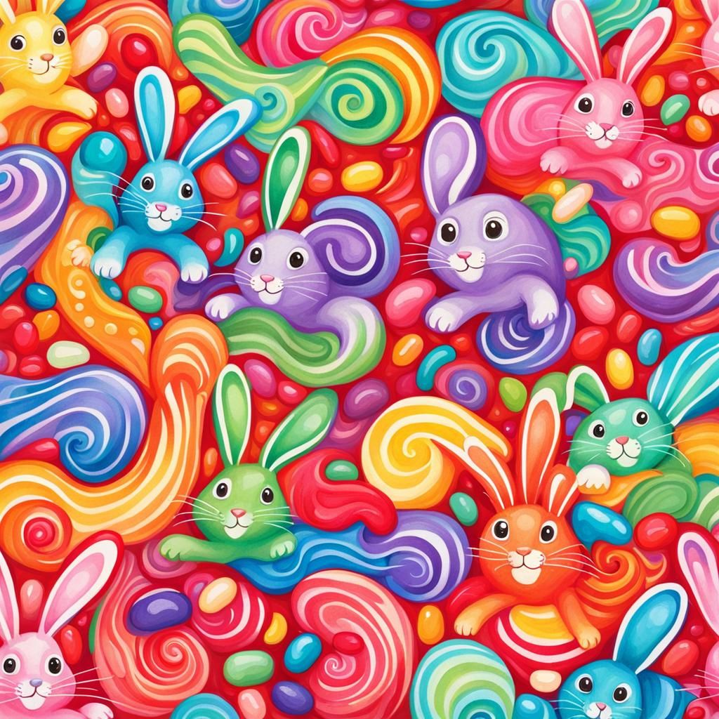 Vibrant Jelly Bean Bunny in Candyland Wonderland