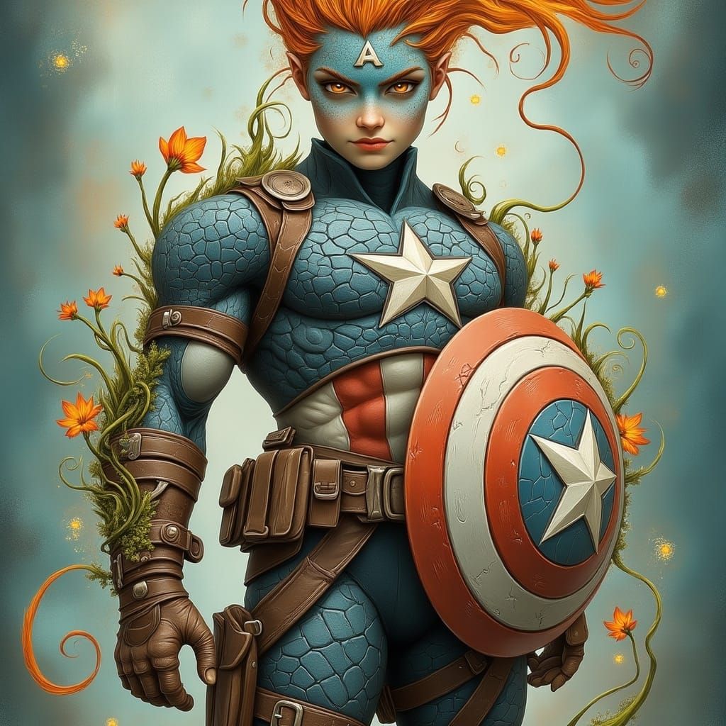 Captain America's Shield Blooms in Fantasy Portrait