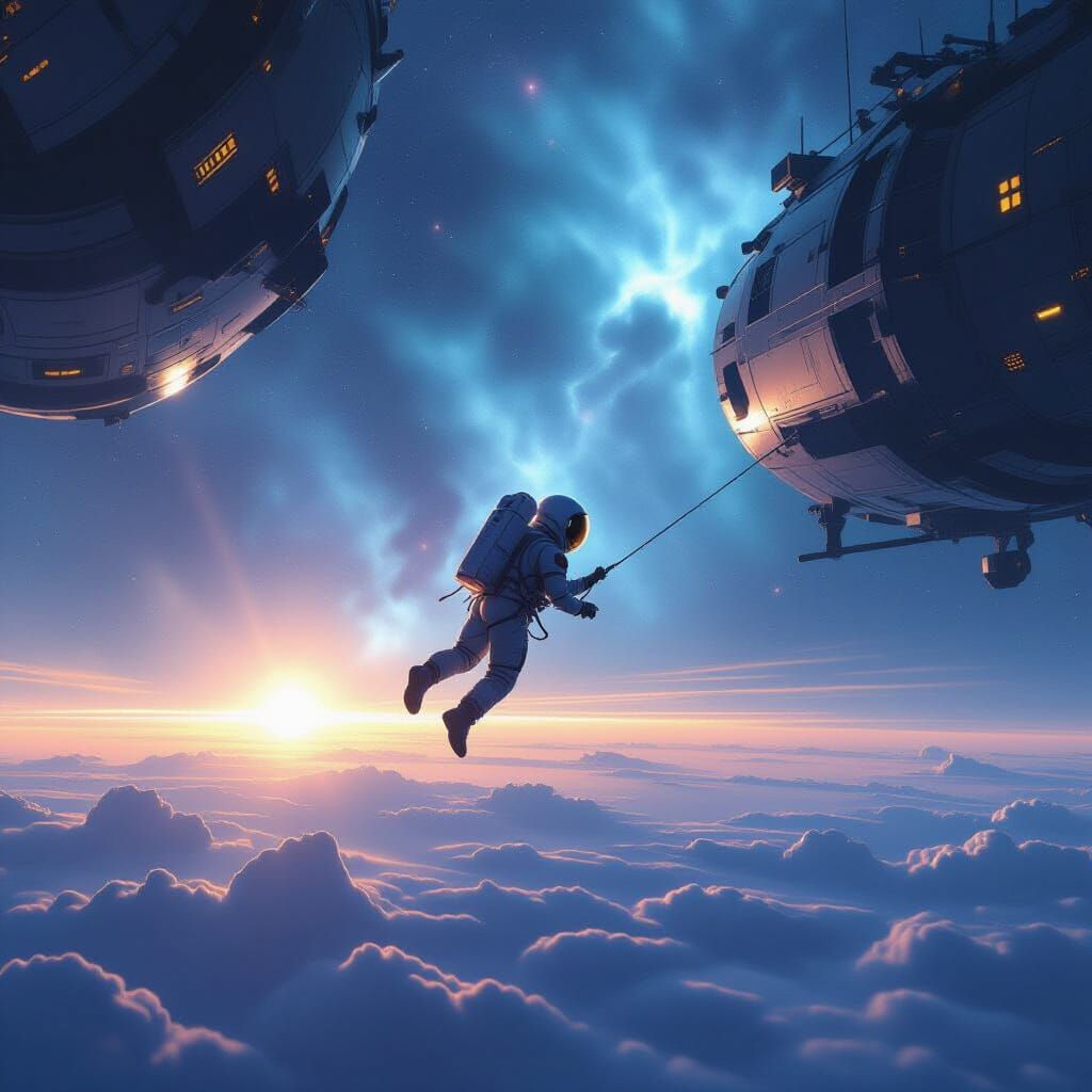 Astronaut Adrift in Cosmic Nebula, Digital Matte Painting