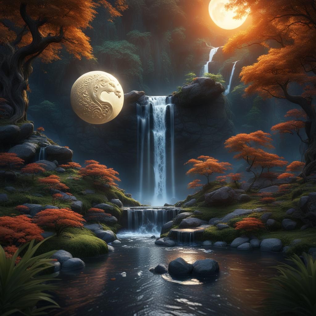 Yin and Yang Symbol with Sun and Moon