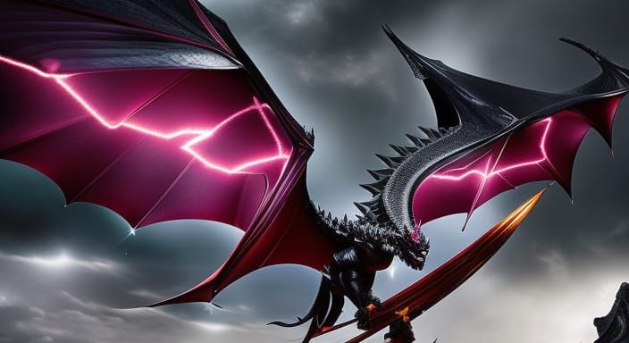 Majestic Black Dragon Soaring Through Space