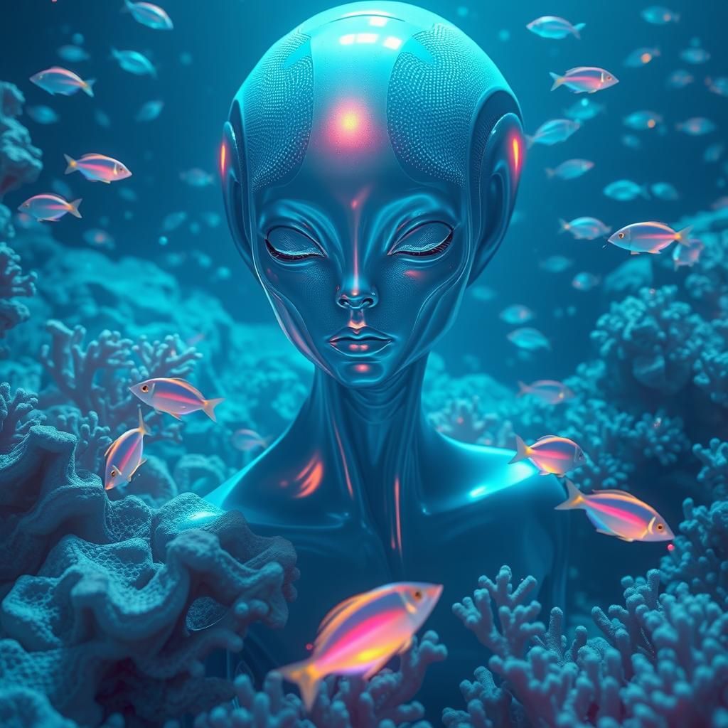 Iridescent Sea Alien in a Dreamlike Underwater Scene