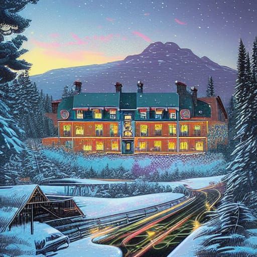 Hotel in Snowy Mountains: Comic Book Art
