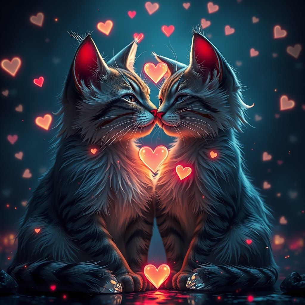 Whimsical Feline Romance in a Dark Dreamscape