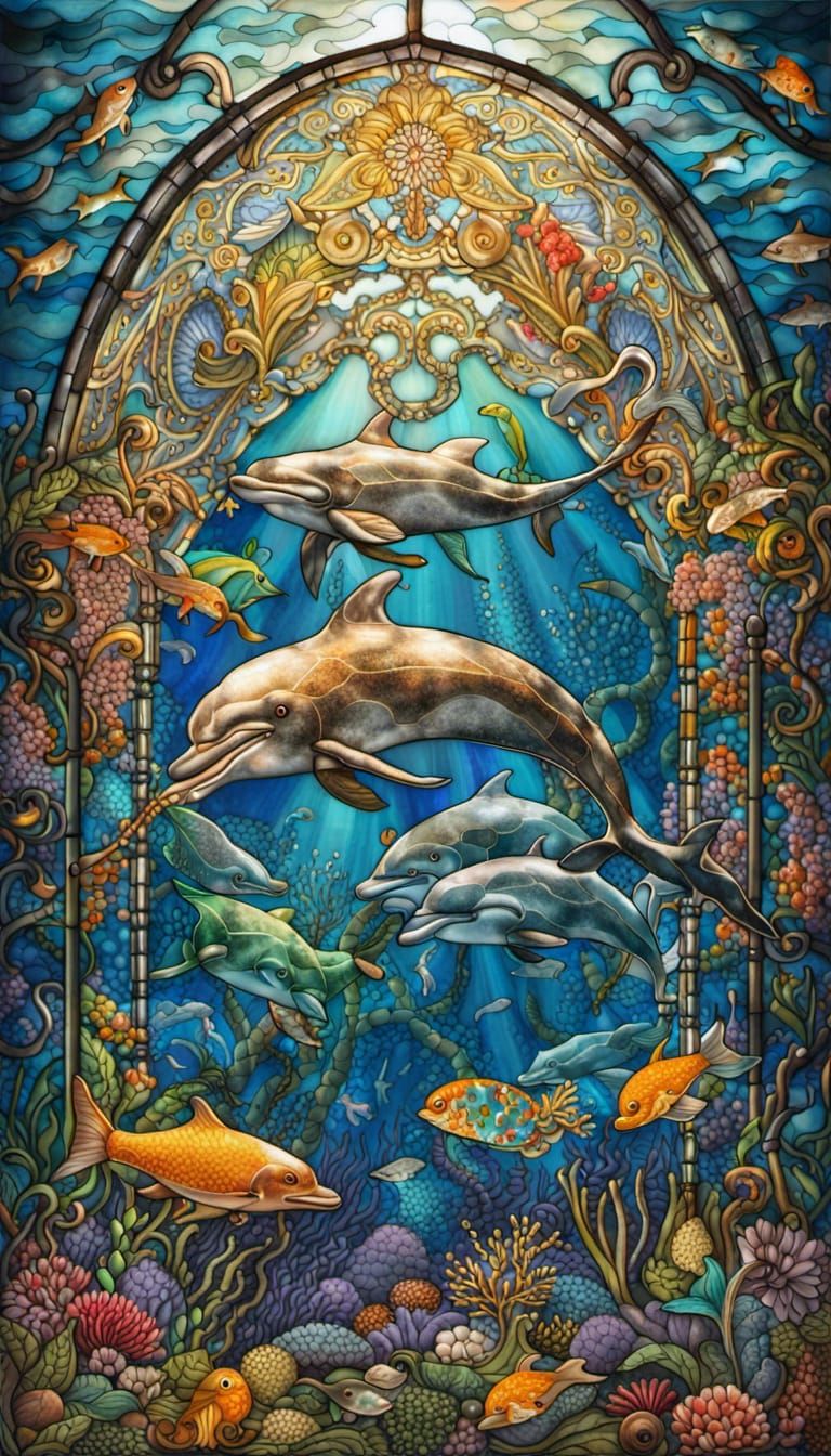 Stained glass underwater scene