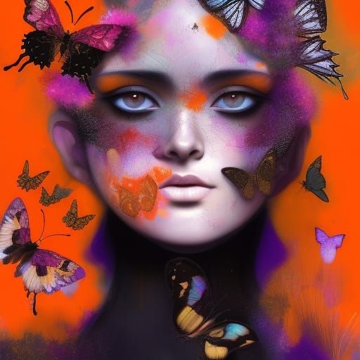 Woman with Butterflies Digital Art Portrait