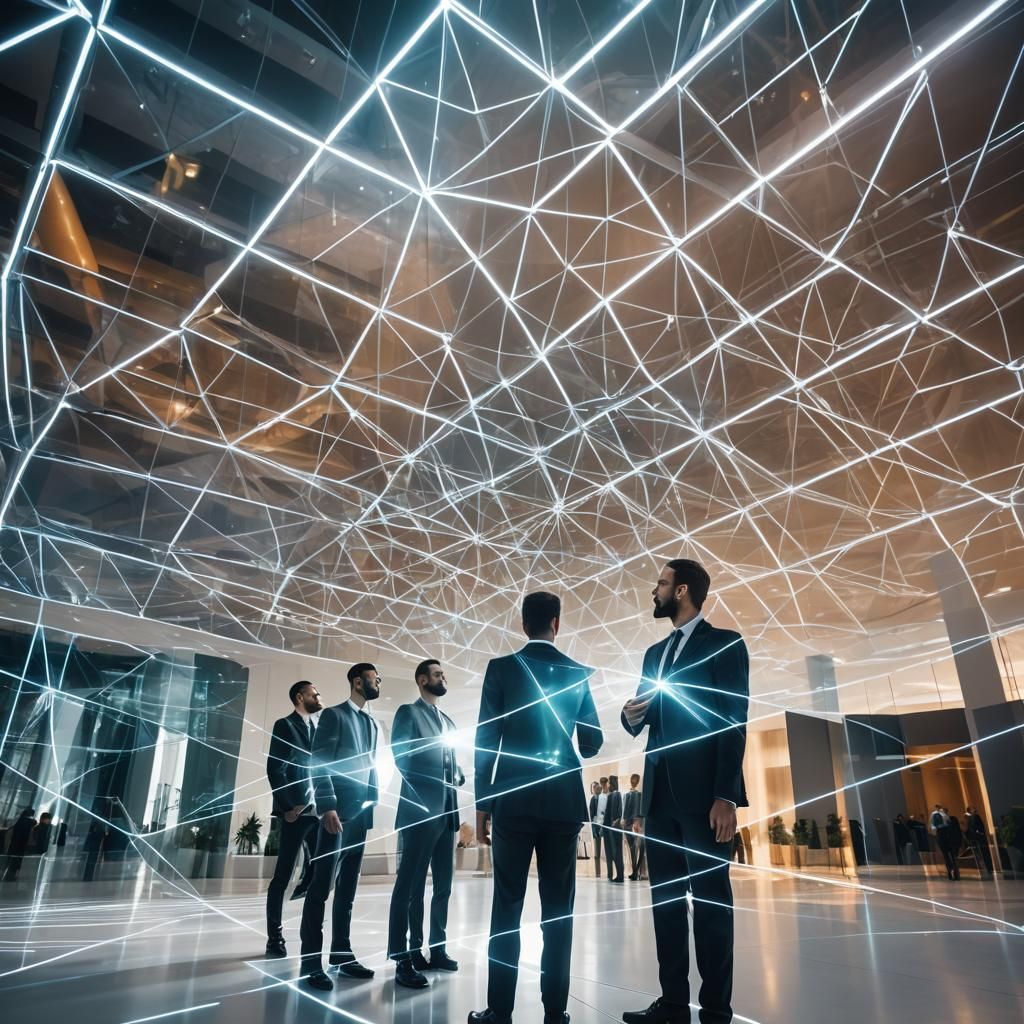 Futuristic Corporate Center with Holographic Map