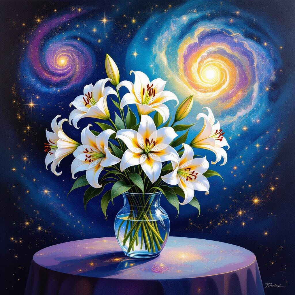 Enchanting Lily Flowers in Cosmic Dream Style