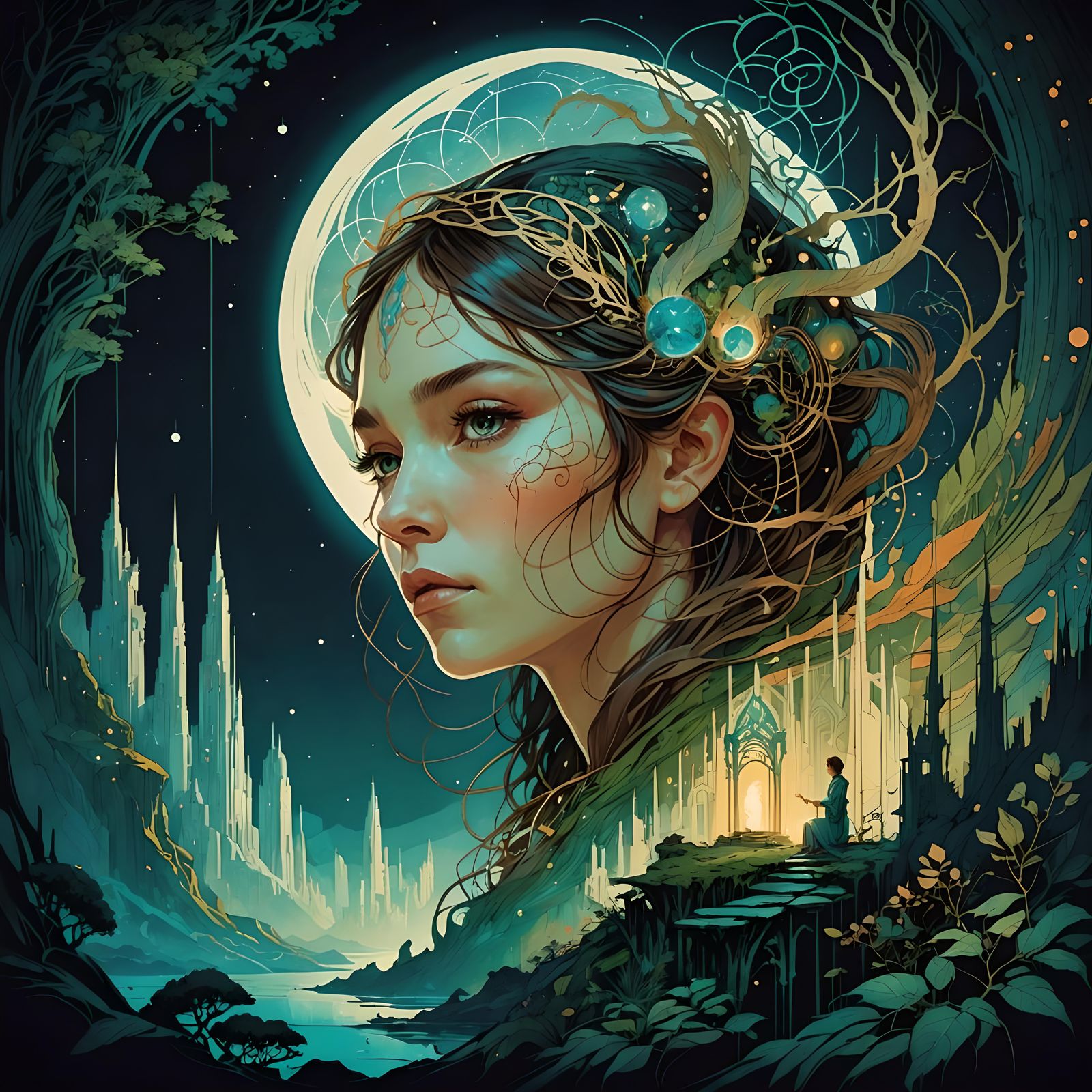 Mystical Moonlit Realm Digital Artwork