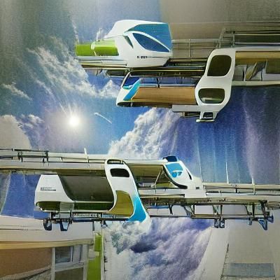 Futuristic Sky Trains in a Vibrant Cityscape