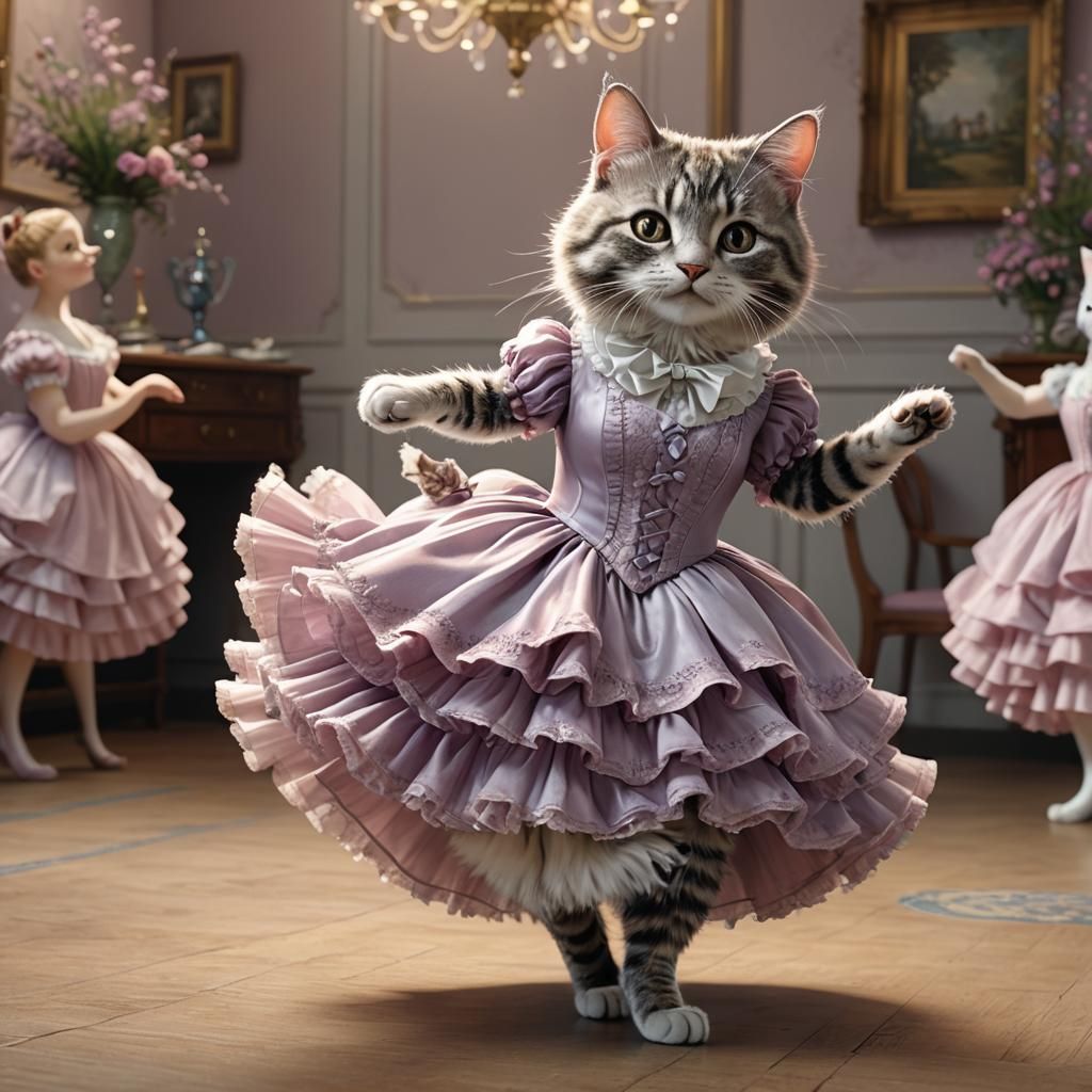 Cat in Ballgown Dancing: Hyperrealistic Art