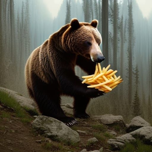 Grizzly Bear's Unexpected Meal: A Digital Painting