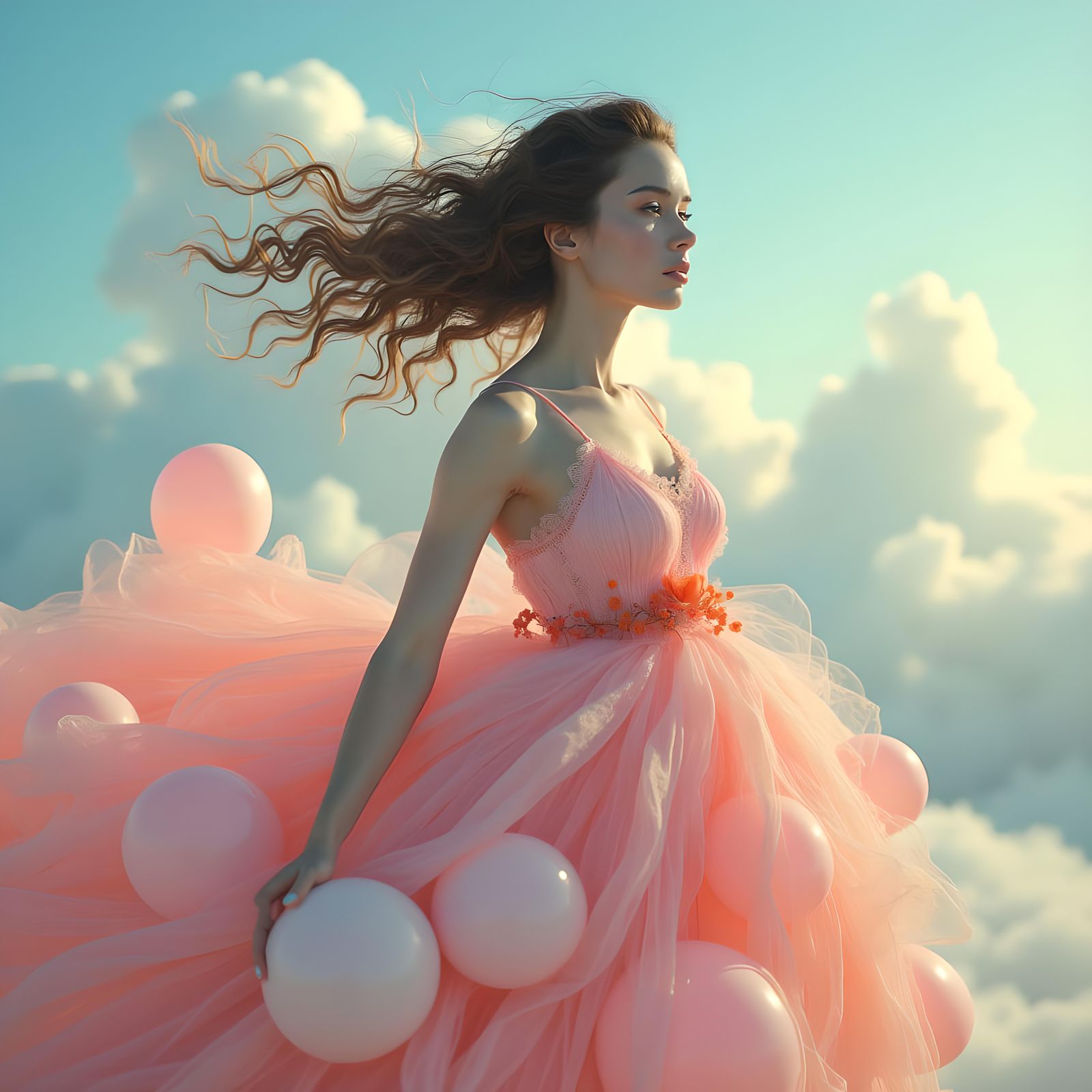Woman in Balloon Dress: Whimsical AI Art