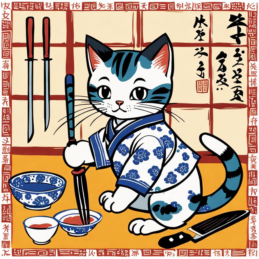 Kitten's Karma: A Japanese Art Style Scene