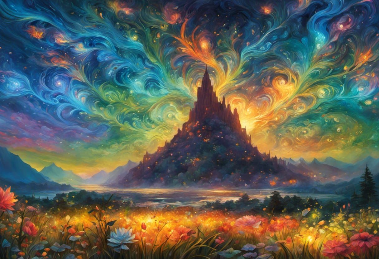 Edge of the World: Fantasy Illustration with Fireflies