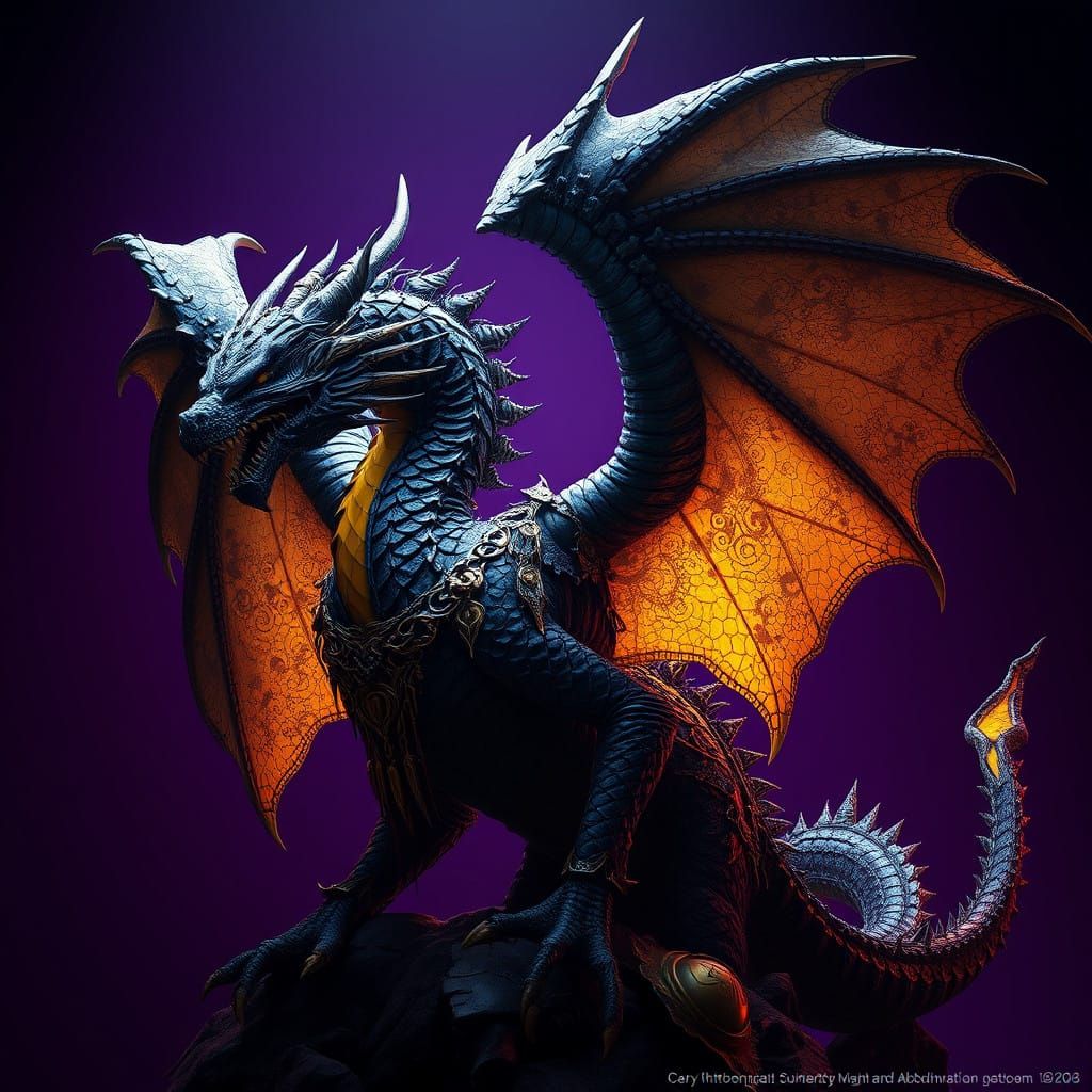 Ethereal Dark Fantasy Dragon in Ornate, Cyberpunk Style