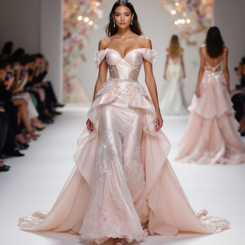 Champagne Mermaid Evening Gown in Couture Style