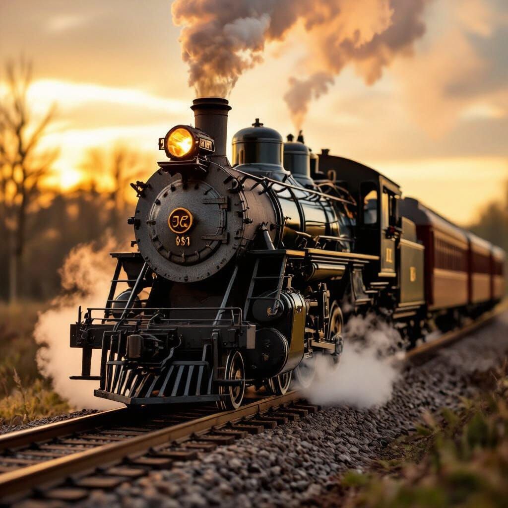 Vintage Train Set in Steam, Captured in Cinematic Style