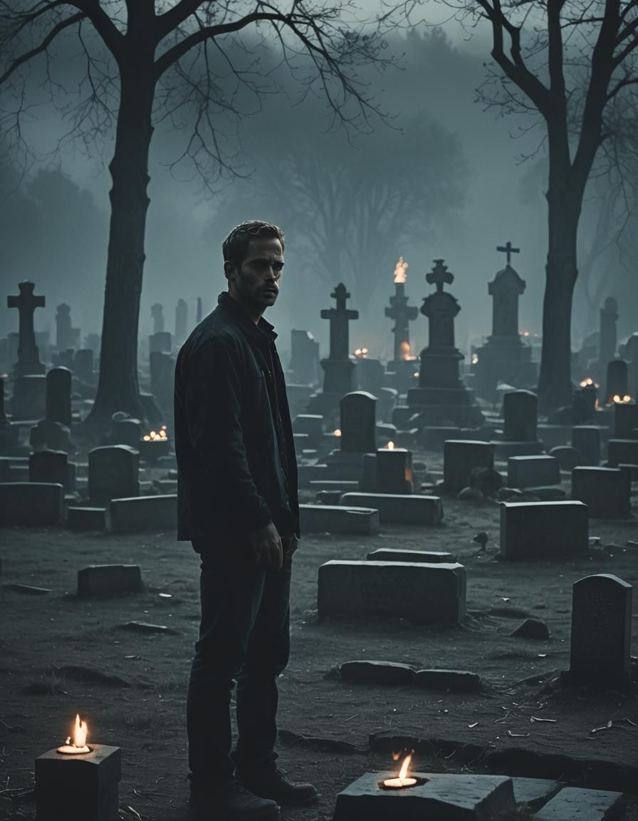 Moody Graveyard Scene with Ominous Silhouette