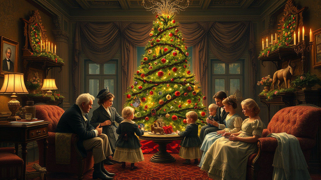 Victorian Christmas Family Gathering: Nostalgic Illustration