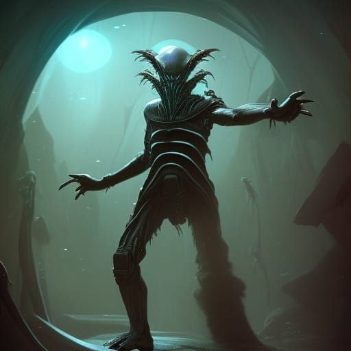 Alien Commander Directs Troops: Dark Fantasy Concept Art