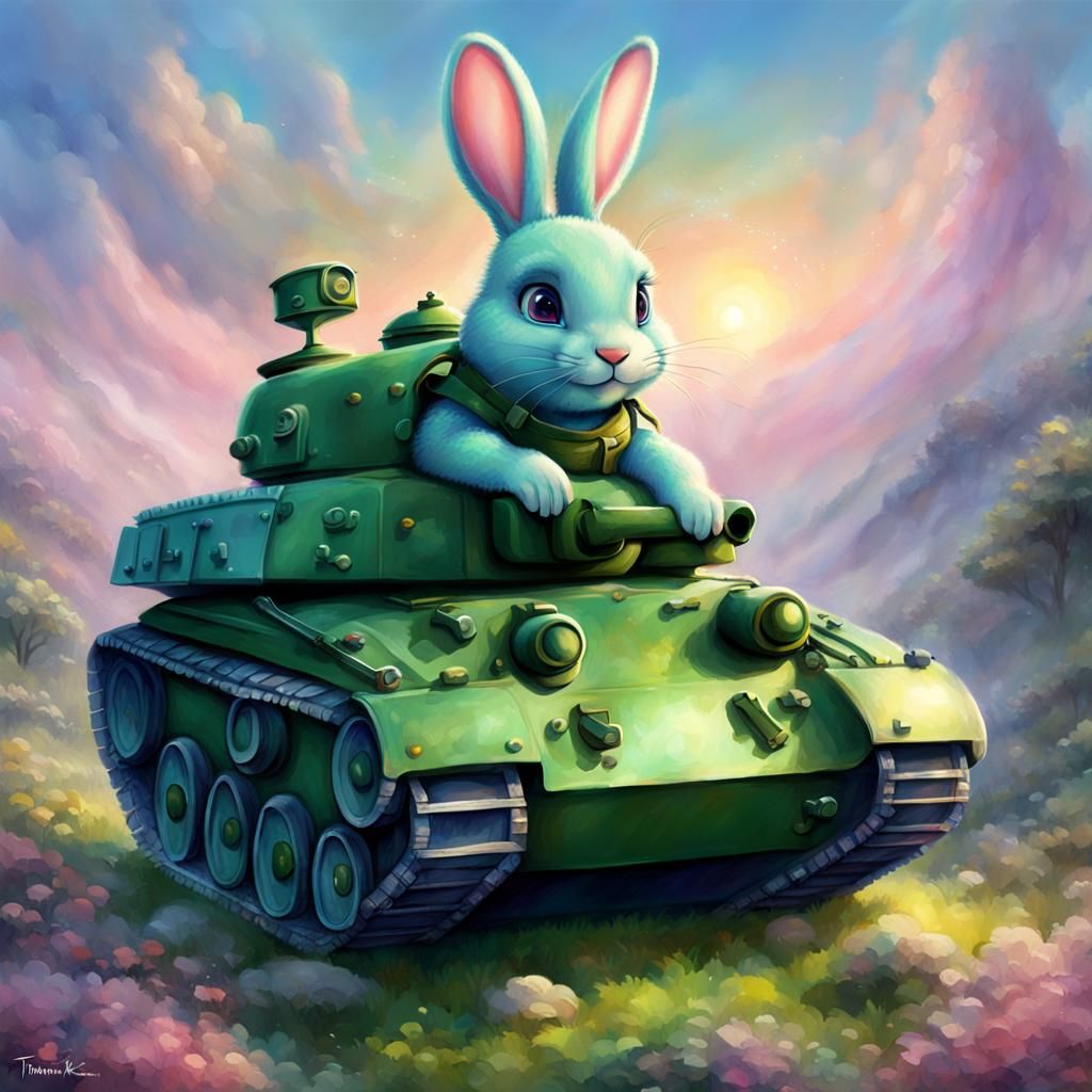Green Rabbit Tank Commander in Pixar Style