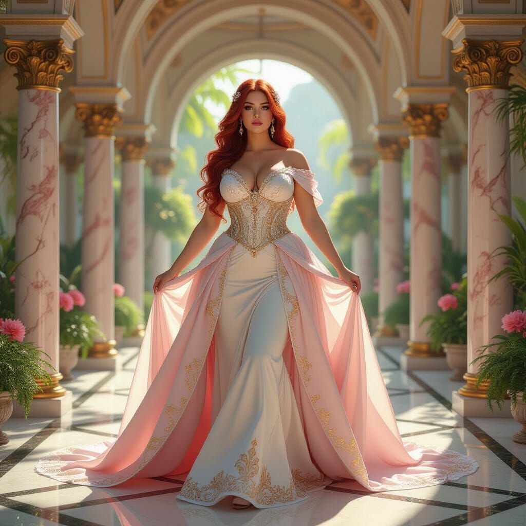 Radiant Queen in Fantasy Garden, Art Nouveau Style