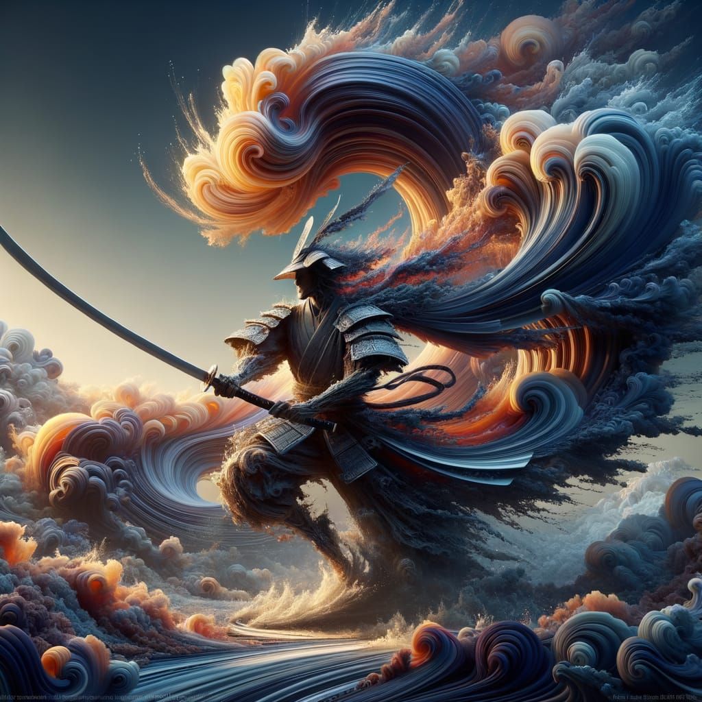 Wind Samurai Warrior in Vibrant Fantasy Landscape