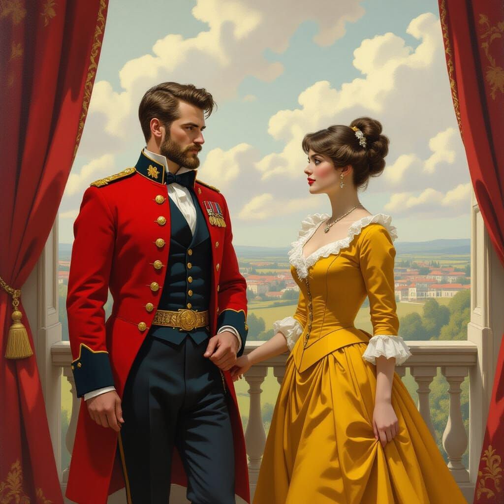 Victorian Officer and Woman in Art Nouveau Style