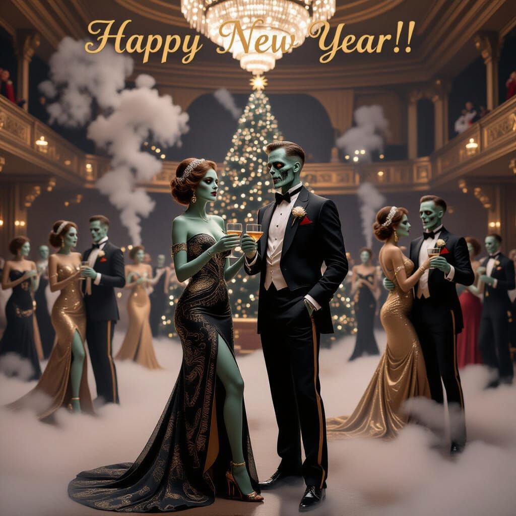Art Deco Zombies Celebrate New Year's Eve Ball