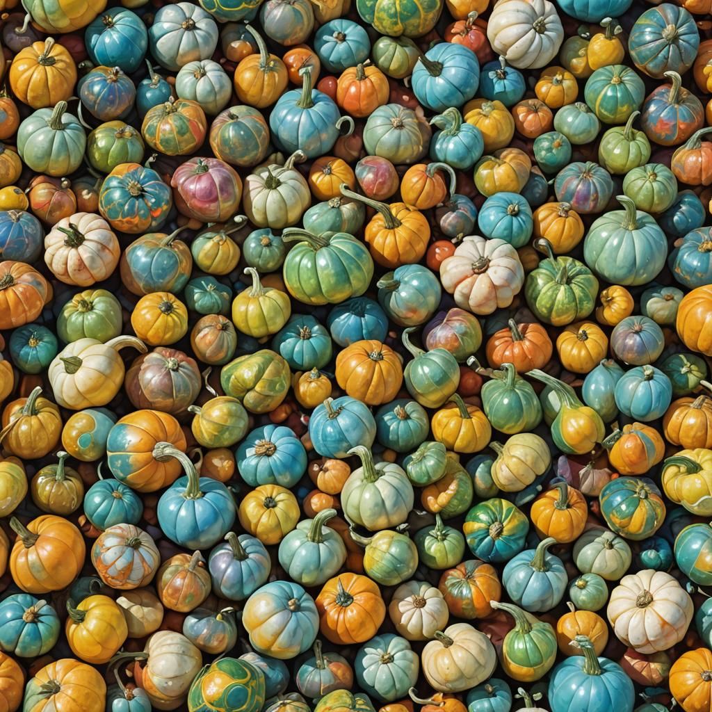 Colorful Iridescent Gourds with Funny Faces: Digital Art