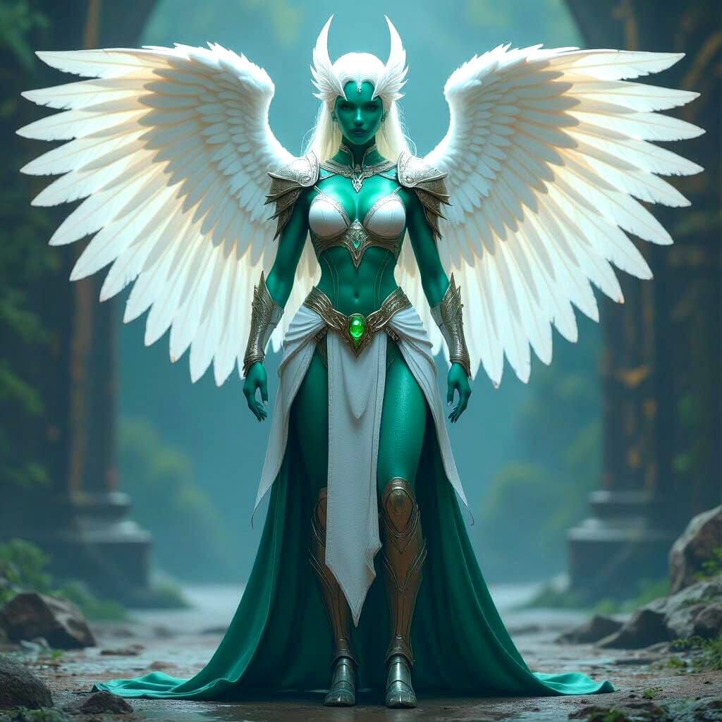 Muscular Angelic Warrior with Opalescent Wings